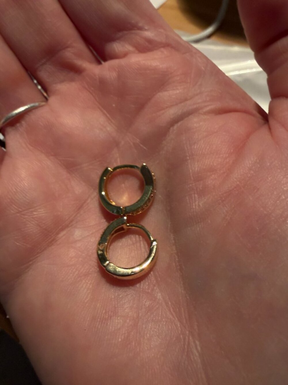Dainty Golden-Plated Huggie Hoop Earrings with CZ - NEW - Picture 5 of 7